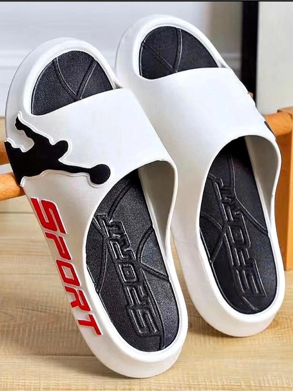 SPORT Slide Sandals in White & Black Like New